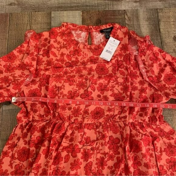 New look maternity long sleeve frills red floral mini dress -14 - Picture 2 of 9